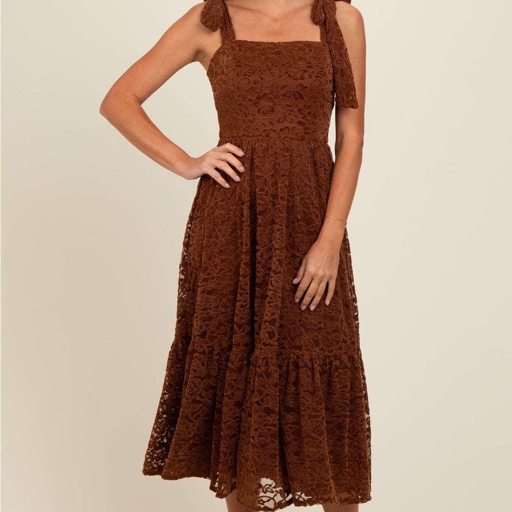 Pinkblush-Flying Tomato Sz M Brown Lace Midi Dress